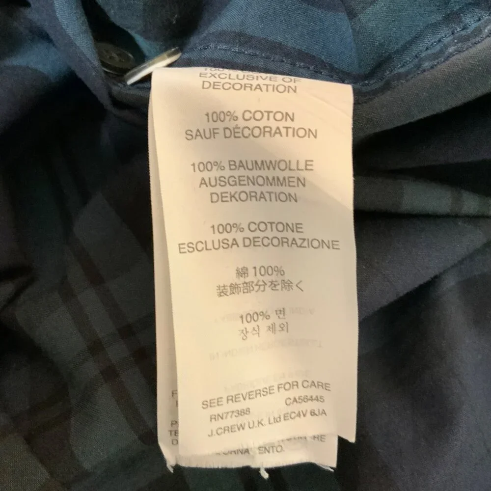 J. Crew Blue Green Tartan Plaid Beaded Pockets Popover Top Size 2